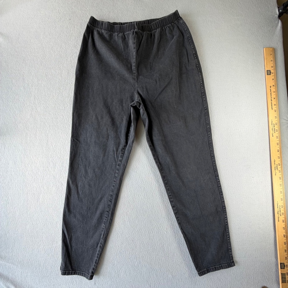 Denim & Co Pull On Pants‎ Womens XL Black Cotton Stretch Tapered Jeans Made USA